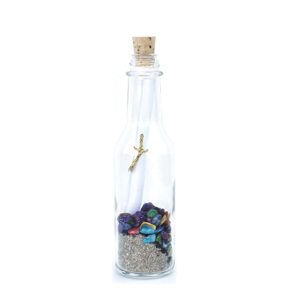 Natural Sand and Color Shells Message in a Bottle