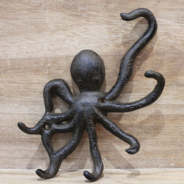 Rust Octopus Iron Wall Hooks - Nautical Key Ring or Towel Hanger