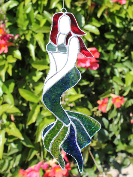 Red Hair Mermaid Stained Glass