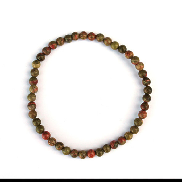 Unakite 4mm Gemstone Bead Bracelet