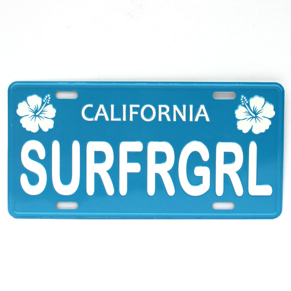 Blue SURFRGRL license plate