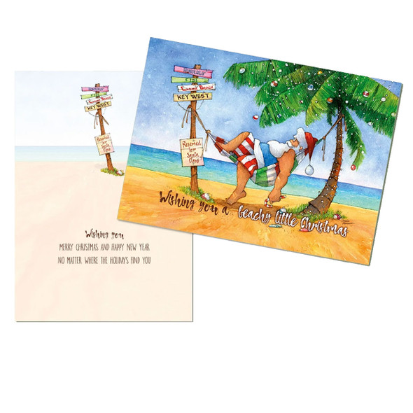 Santa Claus on the Beach Holiday Cards - Coastal Christmas