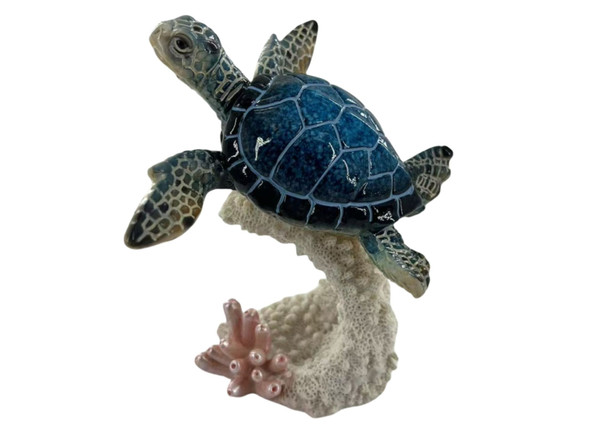 Blue Sea Turtle on Coral Figurine