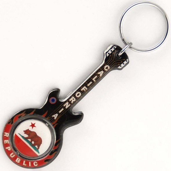 California Bear Guitar Spin Metal Keychain