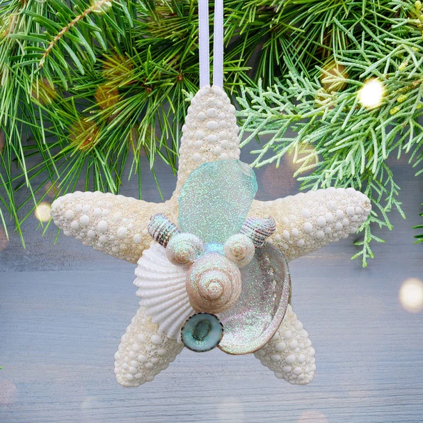 Jungle Starfish with Sea Glass Collage Ornament