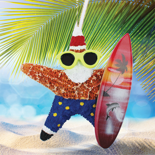 Starfish Beach Santa Claus with Blue Shorts with Polka Dots Ornament