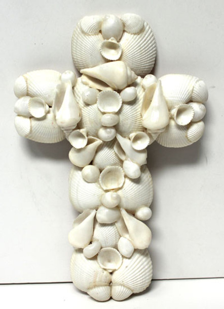 8" Small White Seashell Cross