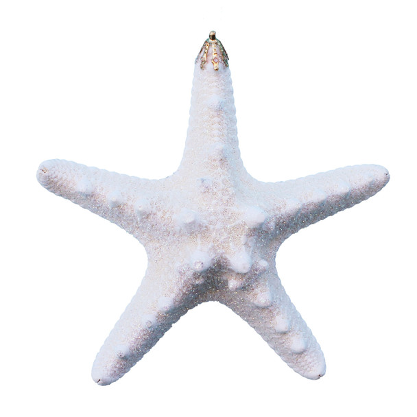 Large White Bumpy Starfish Glitter Ornament - Made in Huntington Beach, California, USA