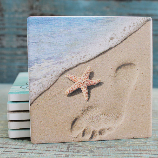 Footprint and Starfish in the Sand