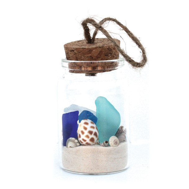 Sea Glass Beach Bottle Ornament with White Sand