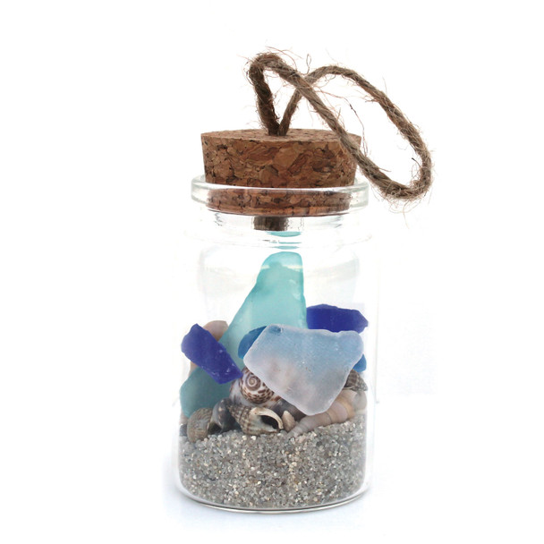 Sea Glass Beach Bottle Ornament with Natural Sand