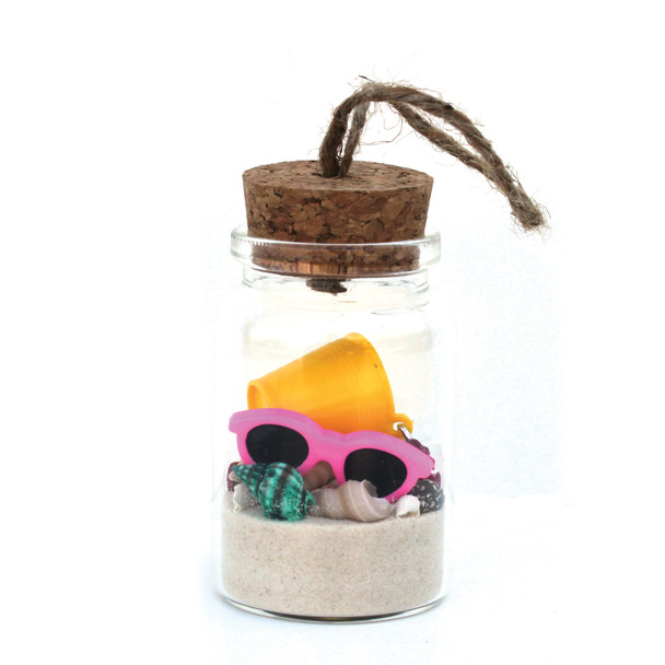 Beach Bucket Bottle Ornament with White Sand