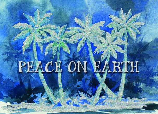 Peace on Earth Blue Palms Christmas Cards