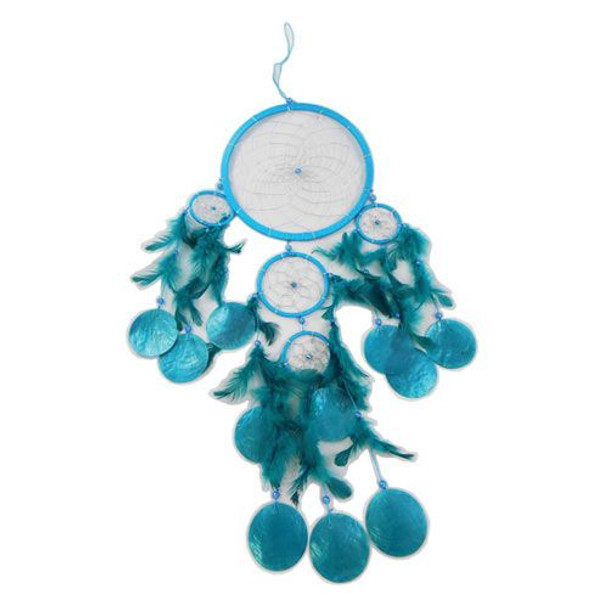 Large Turquoise Capiz & Feather Dream Catcher