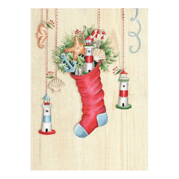 Lighthouse Stocking Christmas Card