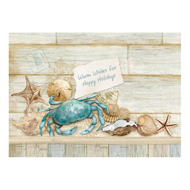 Blue Crab Hand Embellished Christmas Card