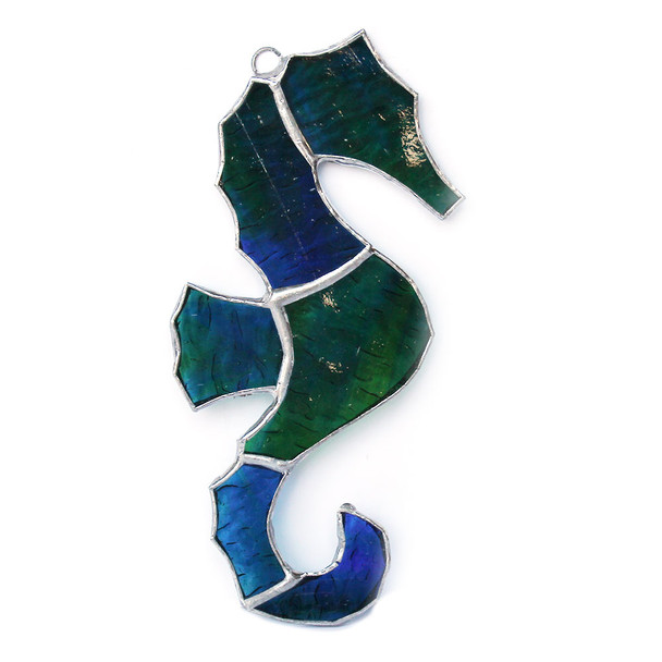 5" Multi-Blue Seahorse Stained Glass