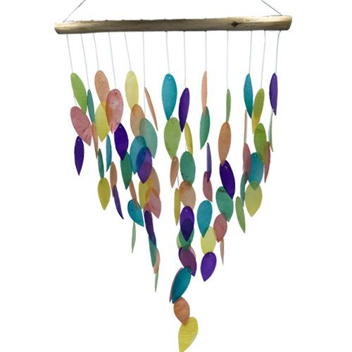 Rainbow Leaf Capiz Shell Chimes - Tropical Shell Wind Chim
