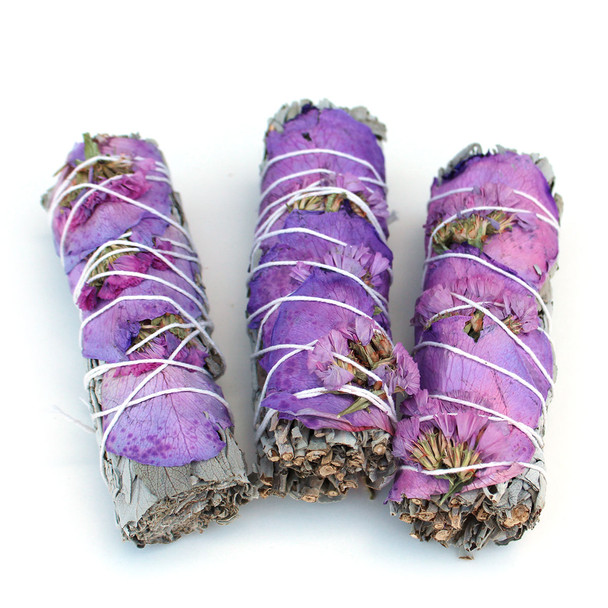Sage with Purple Rose & Statice Smudge Bundle - 3 Pieces