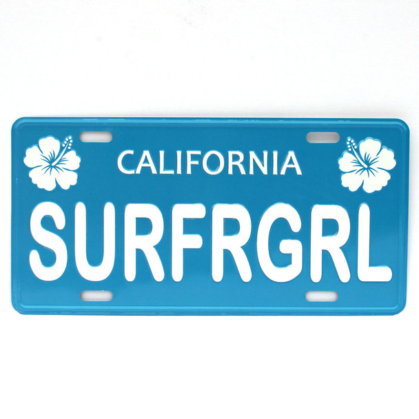 Blue SURFRGRL license plate