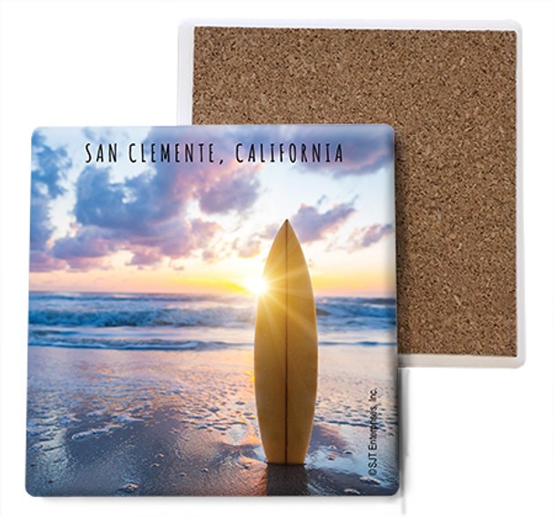 San Clemente Surfboard Sunset Coaster