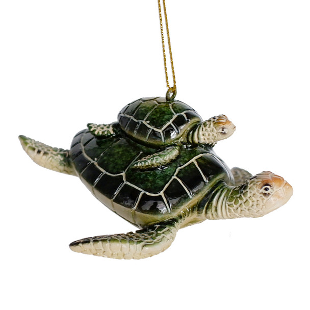 Green Mom & Baby Sea Turtle Ornament