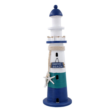 18" This Way to the Beach White & Blue Lighthouse - Coastal Light House ...