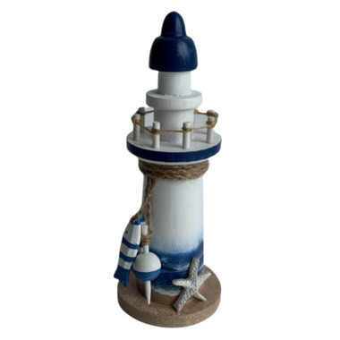7" Nautical White & Dark Blue Lighthouse with Fish - Coastal Light ...