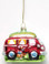 Glass VW Style Van Ornament with Surfboard