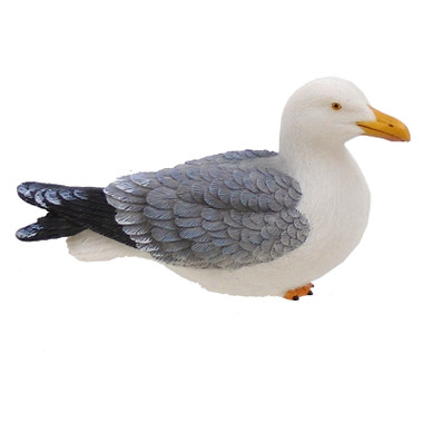 Smal Seagull Wood Look Figurine Marine Bird Statue Nautical Coastal Decor