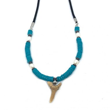 Shark Tooth with Blue Shells & Pearls Necklace - Tropical Party Favors ...