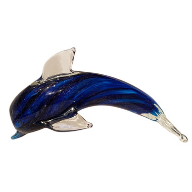 Blue Glitter Glass Dolphin Figurine - Coastal Beach Decor - Marine