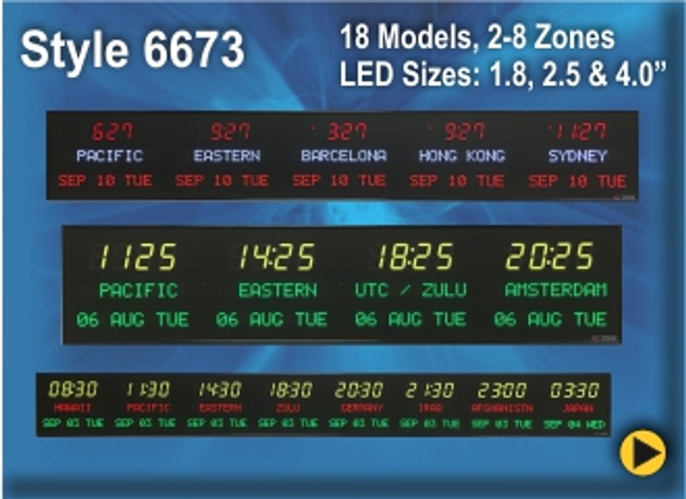 BRG Programmable Time Zone Displays.Style 6673.