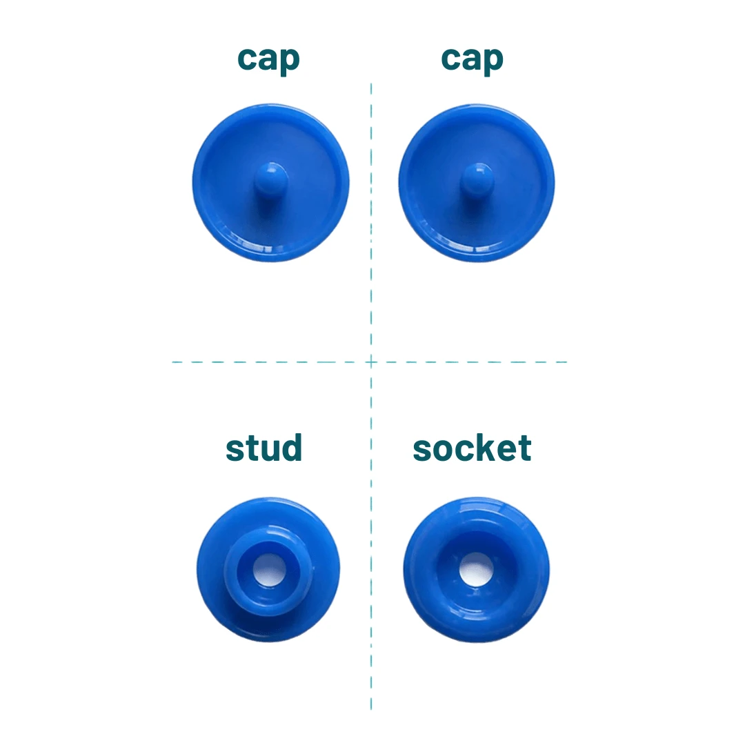 Plastic snap caps, socket and stud