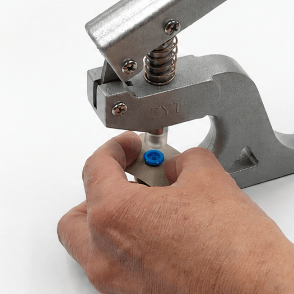 Positioning plastic snap in Stand-Up Press dies