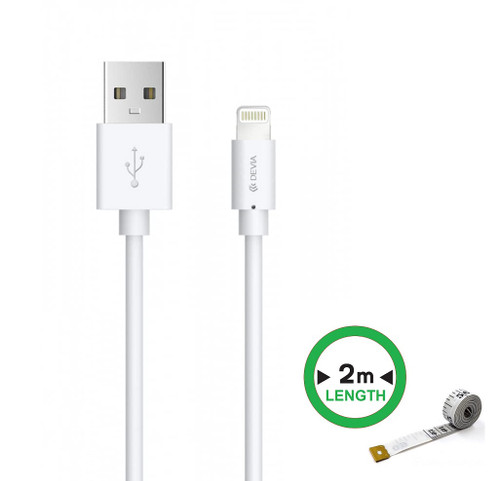 Devia USB 2 Meters Smart Cable Compatible with Apple Lightning 2A Current Reinforced Port Design High Charging Efficiency, High Speed Data Transmission (6938595311598)