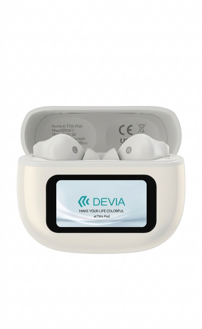 Devia AI TWS Pro6 Wireless Bluetooth Earbuds with Display (ANC)- white