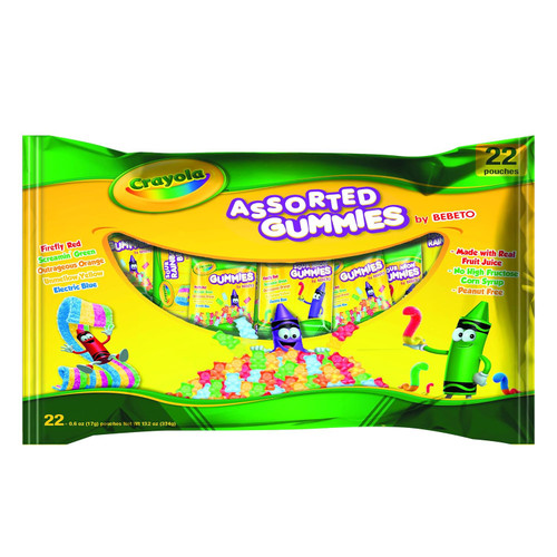 Crayola Assorted Gummy Variety Pack, Back to School & Halloween Treat - Candies with Real Fruit Juice - Sweet & Sour Candy Mix - Individually Wrapped 22 Bags (13.2 oz)