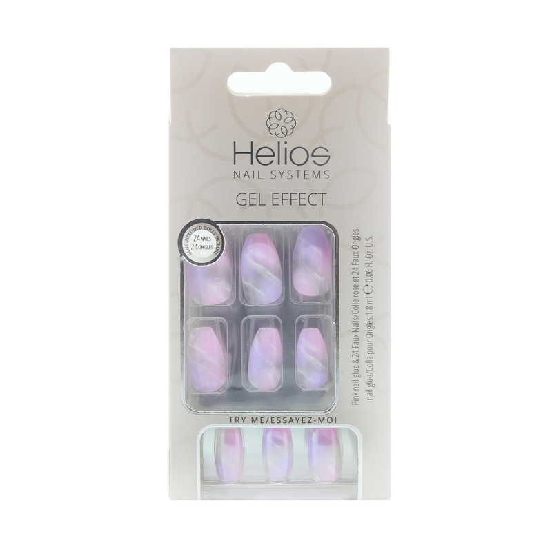 Helios Gel Effect Artificial Nails 24PC - Coffin Pink Marble