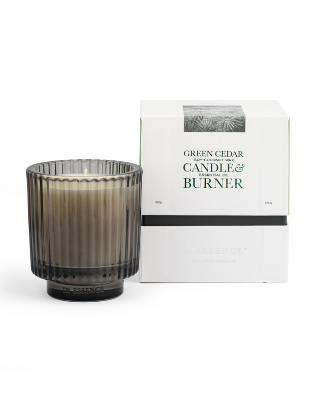 Green Cedar Soy + Coconut Wax Candle & Essential Oil Burner 255g - Labeled Tester