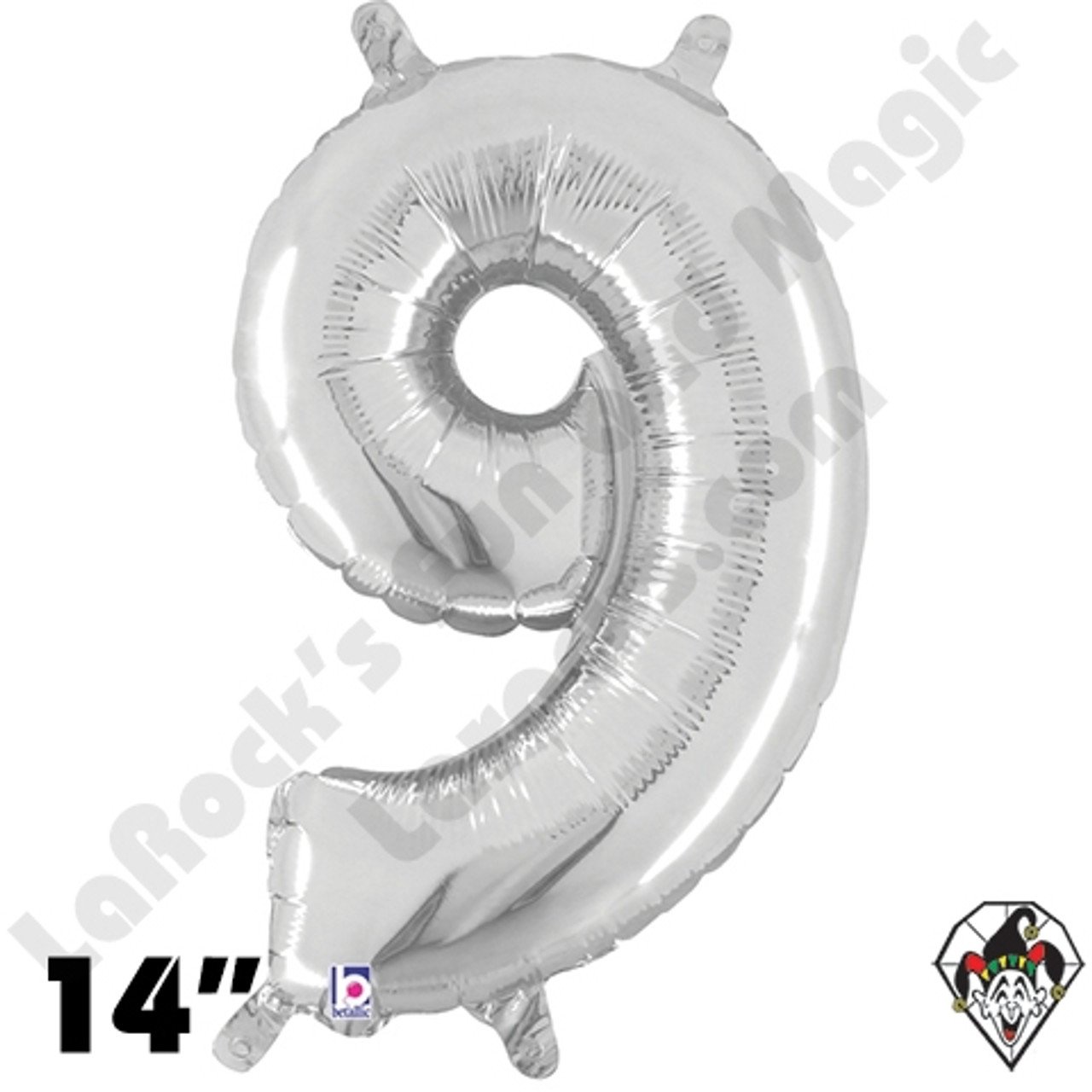 14 Inch Number 9 Silver Megaloon Jr Foil Balloon Betallic 1ct