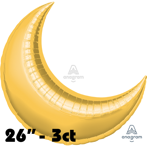 26 Inch Crescent Gold Foil Balloon Anagram 3ct