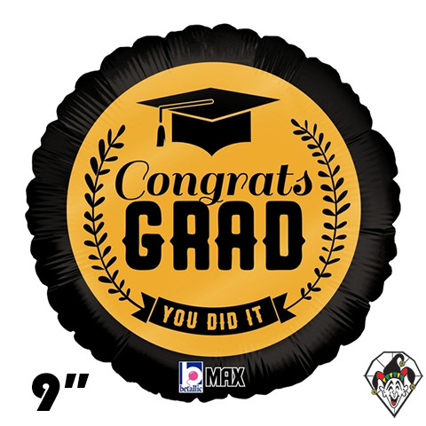 09 Inch Round Congrats Grad Gold Foil Balloon Betallic 1ct