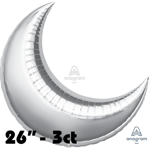 26 Inch Crescent Silver Foil Balloon Anagram 3ct