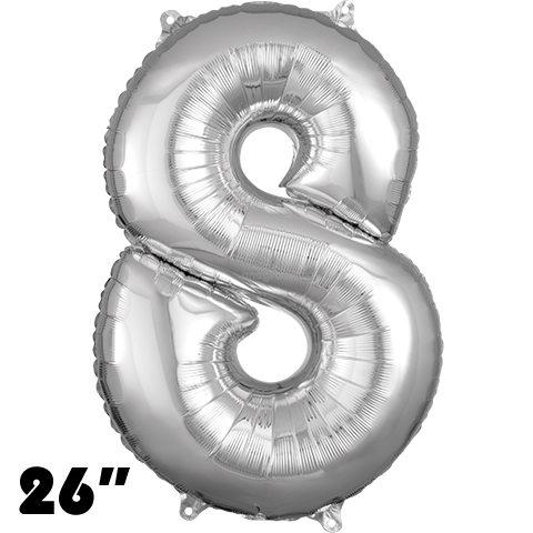 26 Inch Number 8 Silver Foil Balloon Anagram 1ct