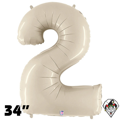 34 Inch Number 2 White Sand Megaloon Foil Balloon Betallic 1ct