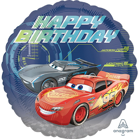 17 Inch Circle Cars 3 Happy Birthday Foil Balloon Anagram 1ct