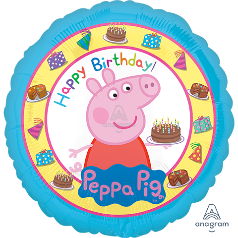 17 Inch Circle Peppa Pig Happy Birthday Foil Balloon Anagram 1ct