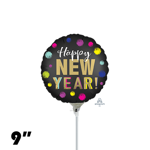 09 Inch Circle Satin Dotted New Year Foil Balloon Anagram 1ct