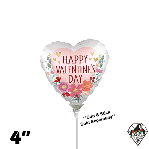 04 Inch Heart Happy Valentine's Day Satin Romantic Flowers Foil Anagram 1ct - Balloon Only
